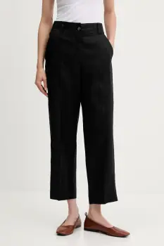 United Colors of Benetton pantaloni din in culoarea negru, drept, high waist, 4AGHDF06R imagine