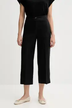 United Colors of Benetton pantaloni din in culoarea negru, drept, high waist, 4AGHDF08M imagine