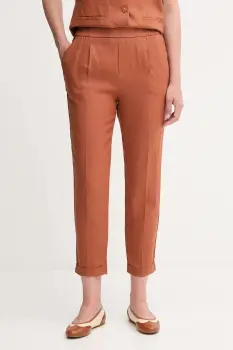 United Colors of Benetton pantaloni din in culoarea portocaliu, drept, high waist, 4AGHDF079 imagine