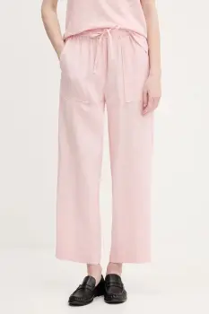 United Colors of Benetton pantaloni din in culoarea roz, drept, high waist, 4AGHDF08J imagine