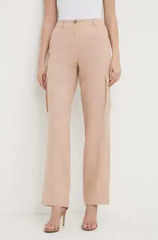 United Colors of Benetton pantaloni din in culoarea roz, drept, high waist imagine