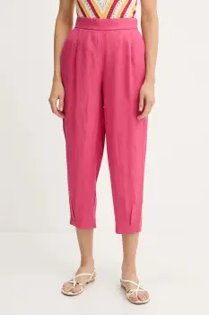 United Colors of Benetton pantaloni din in culoarea roz, lat, high waist, 4AGHDF08L imagine