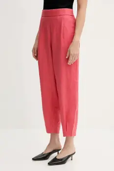 United Colors of Benetton pantaloni din in culoarea roz, lat, high waist, 4AGHDF08L imagine