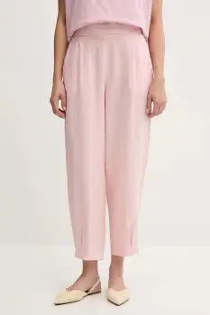 United Colors of Benetton pantaloni din in culoarea roz, lat, high waist, 4AGHDF08L imagine