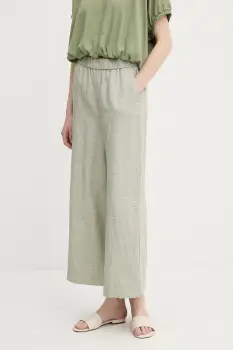 United Colors of Benetton pantaloni din in culoarea verde, drept, high waist, 465XDF09J imagine