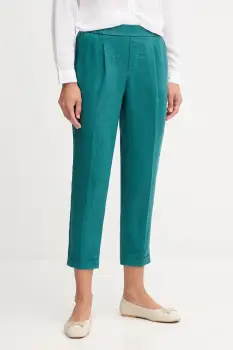 United Colors of Benetton pantaloni din in culoarea verde, drept, high waist, 4AGHDF079 imagine