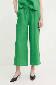 United Colors of Benetton pantaloni din in culoarea verde, drept, high waist, 4AGHDF09G imagine