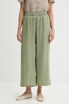 United Colors of Benetton pantaloni din in culoarea verde, drept, high waist, 4AGHDF09G imagine