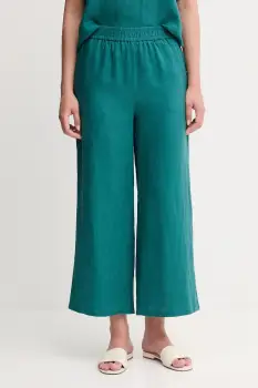 United Colors of Benetton pantaloni din in culoarea verde, drept, high waist, 4AGHDF09G imagine