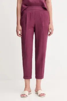 United Colors of Benetton pantaloni din in culoarea violet, drept, high waist, 4AGHDF079 imagine