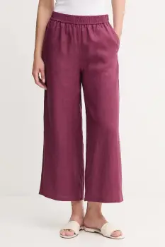 United Colors of Benetton pantaloni din in culoarea violet, drept, high waist, 4AGHDF09G imagine