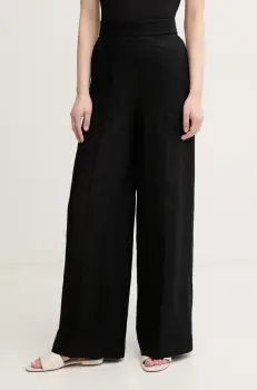 United Colors of Benetton pantaloni din in femei, culoarea negru, drept, high waist, 4AGHDF08K imagine