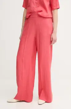 United Colors of Benetton pantaloni din in femei, culoarea rosu, drept, high waist, 4AGHDF08K imagine