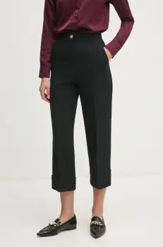 United Colors of Benetton pantaloni din lana culoarea negru, fason tigareta, high waist, 42ZWDF07J imagine