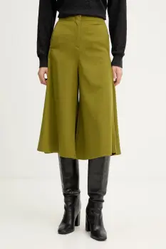 United Colors of Benetton pantaloni din lana culoarea verde, lat, high waist, 4YVXDF0A9 imagine