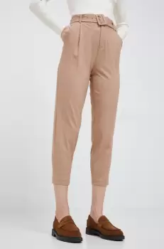 United Colors of Benetton pantaloni femei, culoarea bej, drept, high waist imagine