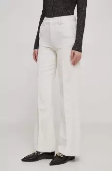 United Colors of Benetton pantaloni femei, culoarea bej, drept, high waist imagine