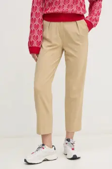 United Colors of Benetton pantaloni femei, culoarea bej, fason tigareta, high waist, 4962DF075 imagine