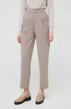 United Colors of Benetton pantaloni femei, culoarea bej, lat, high waist imagine