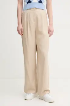 United Colors of Benetton pantaloni femei, culoarea bej, lat, high waist, 4Y09DF08X imagine