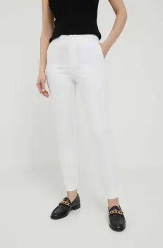 United Colors of Benetton pantaloni femei, culoarea bej, mulata, high waist imagine