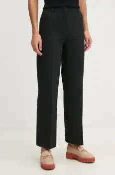 United Colors of Benetton pantaloni femei, culoarea negru, drept, high waist, 4R4CDF08H imagine