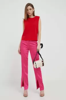 United Colors of Benetton pantaloni femei, culoarea roz, drept, high waist imagine