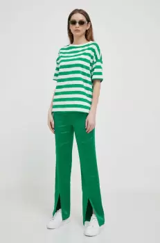 United Colors of Benetton pantaloni femei, culoarea verde, drept, high waist imagine