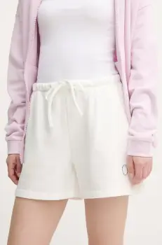 United Colors of Benetton pantaloni scurti culoarea alb, uni, high waist, 31NB3900Q imagine