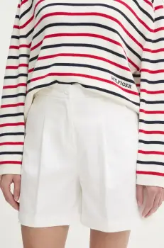 United Colors of Benetton pantaloni scurti culoarea alb, uni, high waist, 40FAD901U imagine