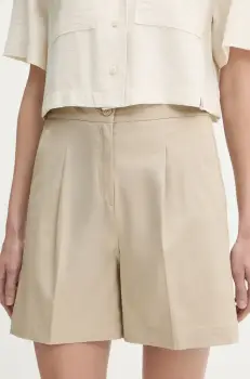 United Colors of Benetton pantaloni scurti culoarea bej, uni, high waist, 40FAD901U imagine