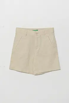 United Colors of Benetton pantaloni scurti de in pentru copii culoarea bej, talie reglabila, 43WBG901G imagine
