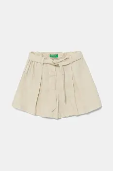 United Colors of Benetton pantaloni scurti de in pentru copii culoarea bej, uni, talie reglabila, 43WBG902G imagine