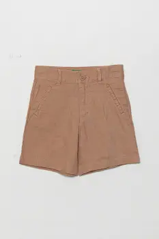 United Colors of Benetton pantaloni scurti de in pentru copii culoarea maro, talie reglabila, 43WBG901G imagine