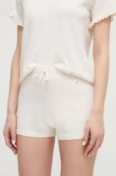 United Colors of Benetton pantaloni scurti de lounge culoarea bej, neted, high waist imagine