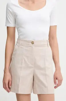 United Colors of Benetton pantaloni scurti din amestec de in culoarea bej, cu imprimeu, high waist, 49KBD901X imagine