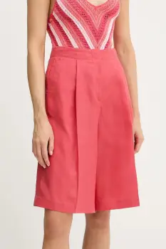 United Colors of Benetton pantaloni scurti din amestec de in culoarea roz, uni, high waist, 45BVD9026 imagine