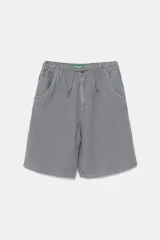 United Colors of Benetton pantaloni scurti din amestec de in pentru copii culoarea gri, talie reglabila, 41DAC9043 imagine