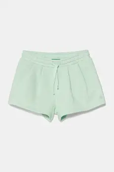 United Colors of Benetton pantaloni scurti din bumbac pentru copii culoarea verde, uni, talie reglabila, 3J70G901R imagine