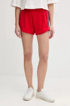 United Colors of Benetton pantaloni scurti din bumbac x Stranger Things culoarea rosu, cu imprimeu, high waist, 33NVD900B imagine