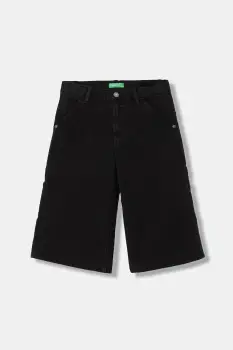 United Colors of Benetton pantaloni scurti din denim pentru copii culoarea negru, talie reglabila, 4EQYCE04H imagine