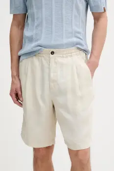 United Colors of Benetton pantaloni scurti din in culoarea bej, 4AGHU900Z imagine