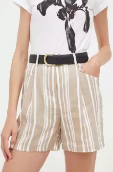 United Colors of Benetton pantaloni scurti din in culoarea bej, modelator, high waist imagine