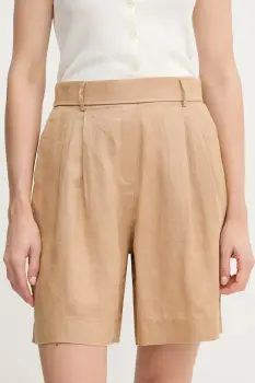 United Colors of Benetton pantaloni scurti din in culoarea bej, uni, high waist, 4AGHD901V imagine