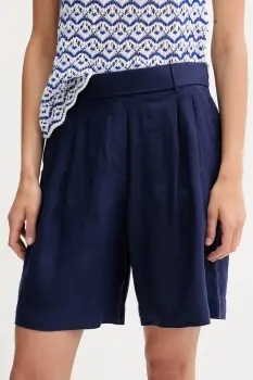 United Colors of Benetton pantaloni scurti din in culoarea bleumarin, uni, high waist, 4AGHD901V imagine