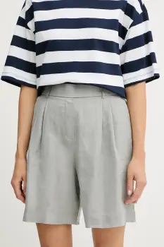 United Colors of Benetton pantaloni scurti din in culoarea gri, uni, high waist, 4AGHD901V imagine