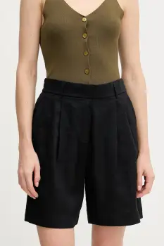 United Colors of Benetton pantaloni scurti din in culoarea negru, uni, high waist, 4AGHD901V imagine