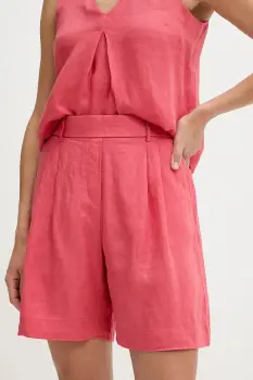 United Colors of Benetton pantaloni scurti din in culoarea rosu, uni, high waist, 4AGHD901V imagine