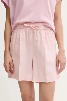 United Colors of Benetton pantaloni scurti din in culoarea roz, uni, high waist, 4AGHD901T imagine