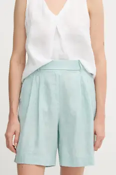 United Colors of Benetton pantaloni scurti din in culoarea turcoaz, uni, high waist, 4AGHD901V imagine